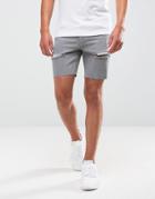 Asos Denim Shorts In Skinny Gray With Rips - Gray