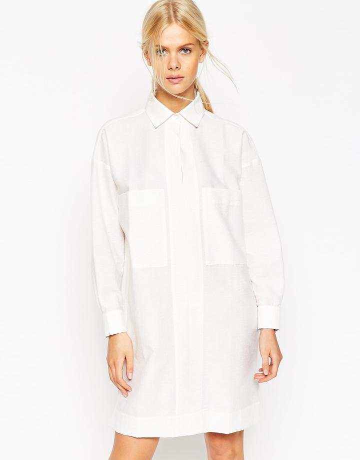 Asos Premium Oversized Shirt Dress In Natural Fibre - White