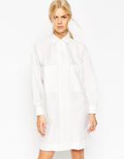 Asos Premium Oversized Shirt Dress In Natural Fibre - White