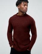 Pull & Bear Chunky Knit Sweater In Burgundy - Red