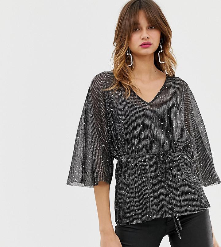 River Island Glitter Plisse Blouse In Blackriver Island Glitter Plisse Blouse In Black - Black