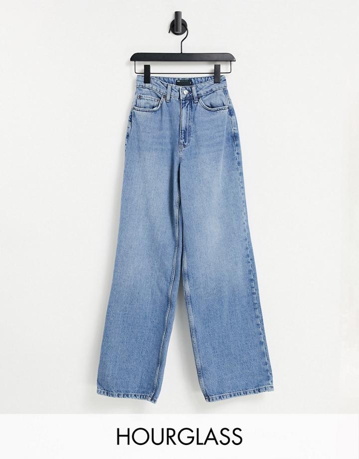 Asos Design Hourglass Recycled Cotton Blend High Rise 'relaxed' Dad Jeans In Brightwash-blues