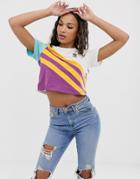 Adidas Originals Sportivo Cropped T-shirt In White And Purple - White