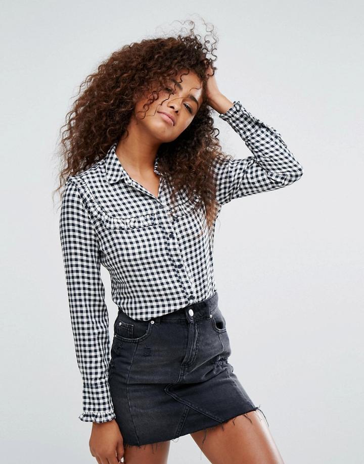 Only Gingham Frill Shirt - Gray