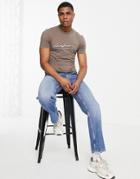 Asos Dark Future Muscle Fit T-shirt With Chest Logo Print In Brown-gray