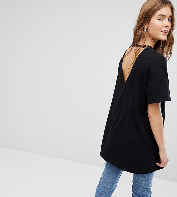 Bershka Longline Tee With Hardware - Black