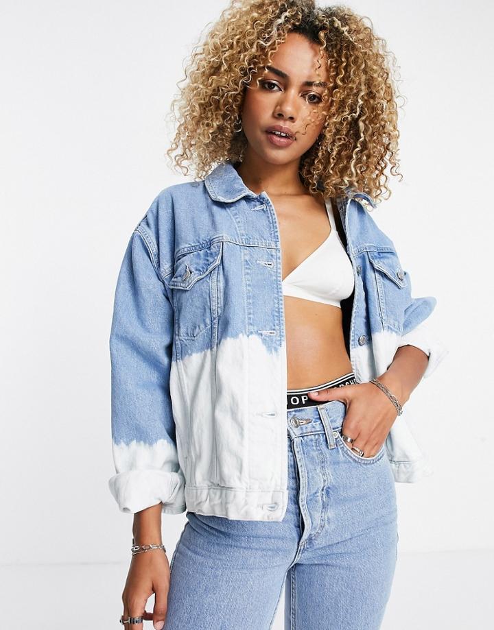Topshop Recycled Cotton Blend Dip Dye Denim Jacket In Bleach - Part Of A Set-blues