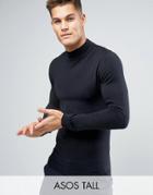 Asos Tall Muscle Fit Turtleneck Sweater In Cotton - Black