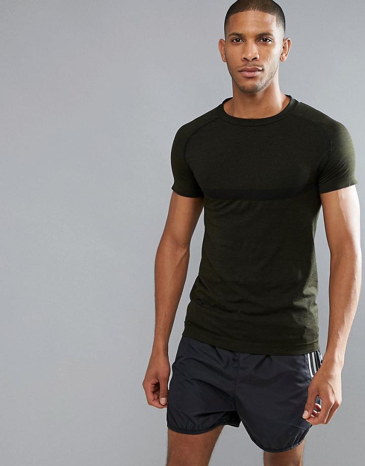 Bershka Sport Short Sleeve Compression Top In Khaki - Green