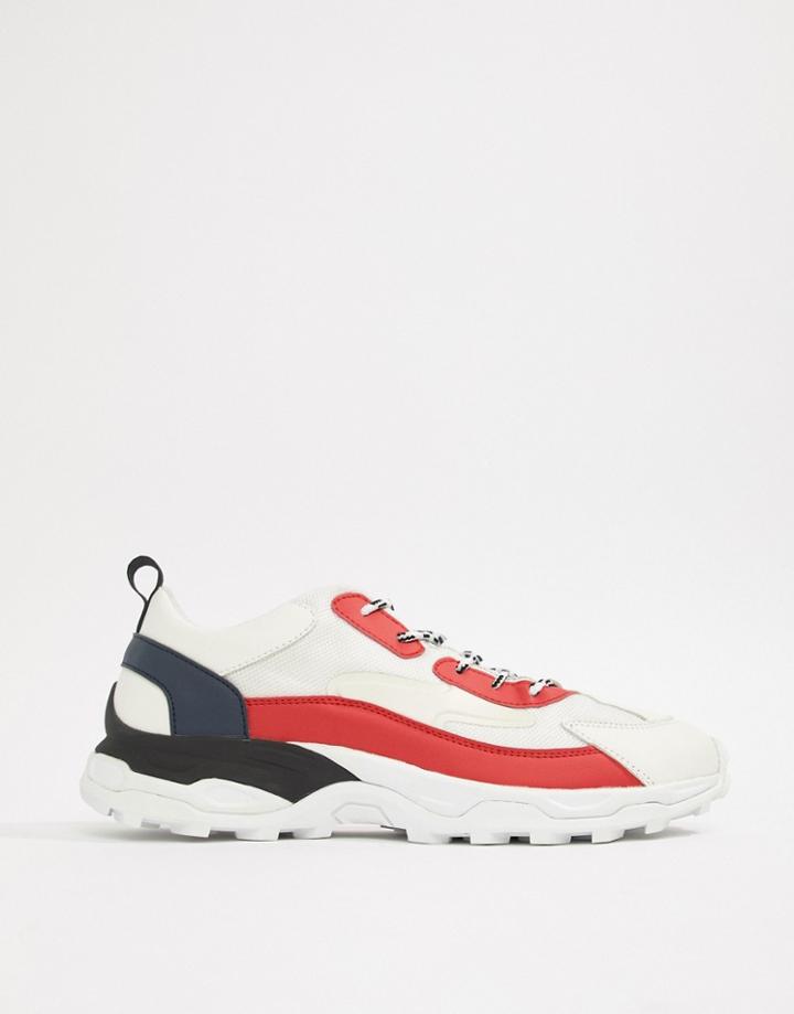 Asos Design Tricolour Sneakers With Chunky Sole-white