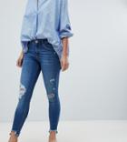 River Island Amelie Distressed Skinny Jeans In Mid Wash - Blue