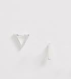 Asos Design Sterling Silver Huggie Hoop Earrings In Triangle Design - Silver
