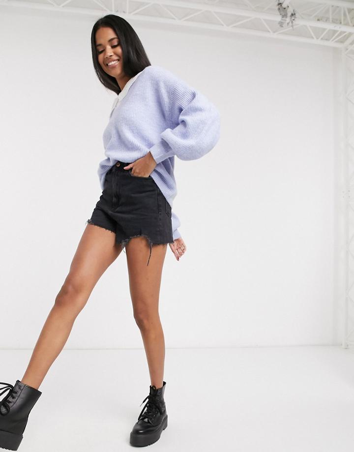 Asos Design V Neck Fluffy Sweater-blues