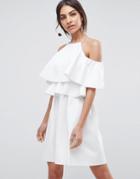 Asos High Neck Cold Shoulder Skater Mini Dress - White