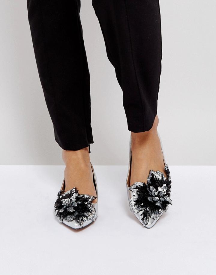 Asos Lily Of The Valley Embellished Ballet Flats - Silver