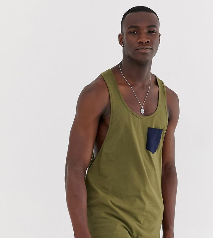 Asos Design Tall Extreme Racer Back Tank With Contrast Pocket In Green - Green