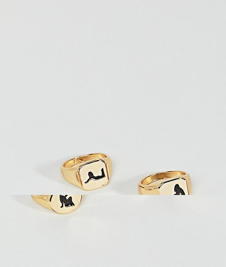 Asos Gold Signet Ring Pack With Silhouettes - Gold