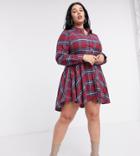 Missguided Plus Skater Dress In Burgundy Plaid-red