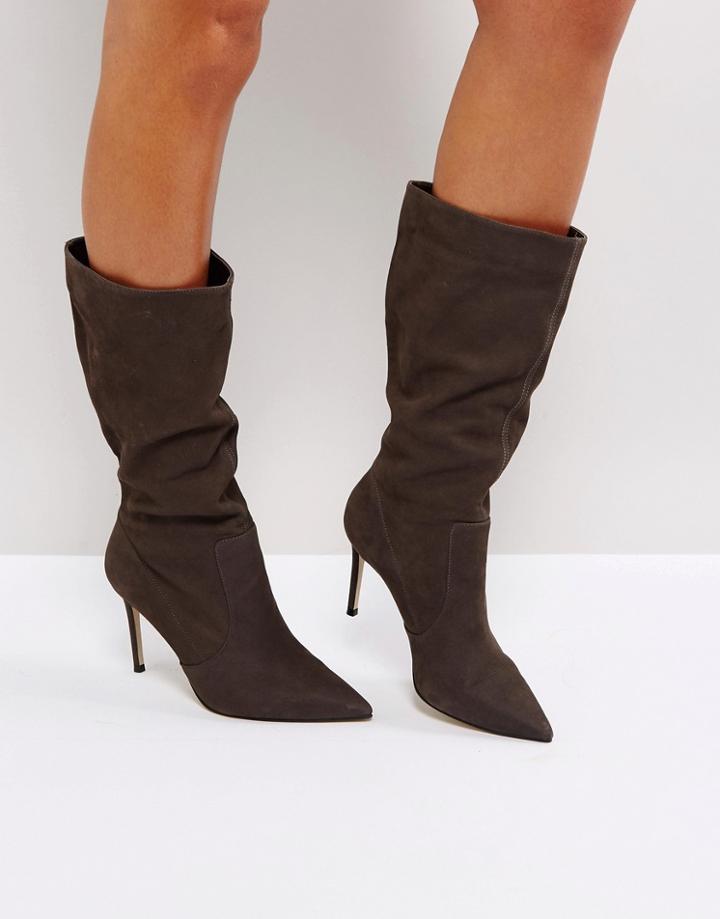 Carvela Special Gray Suede Slouch Heeled Ankle Boots - Gray