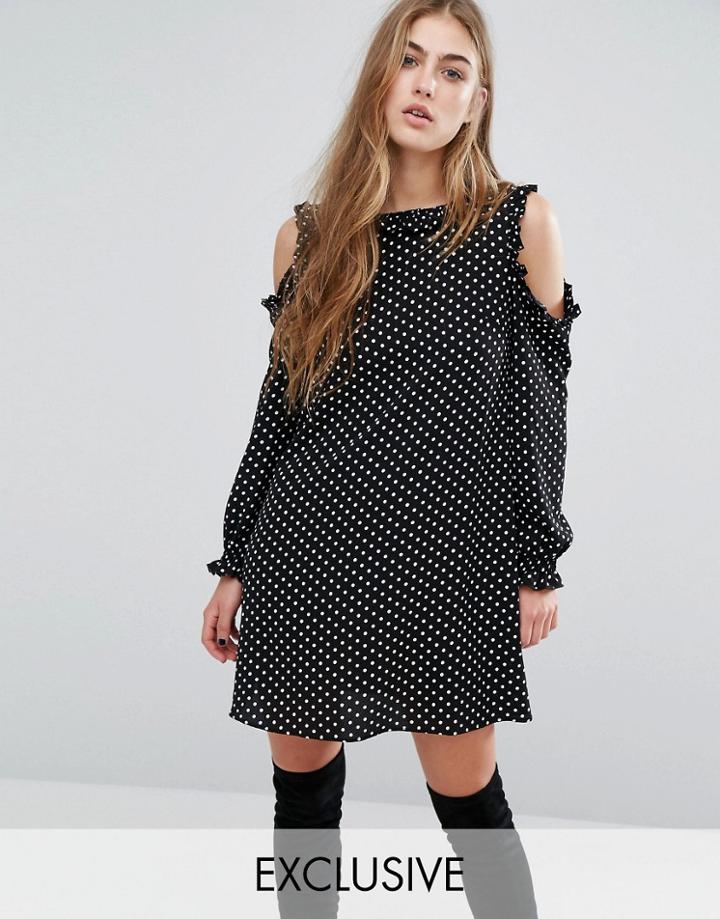 Missguided Cold Should Frill Polka Dot Shift Dress - Black