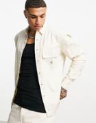 Topman Utility Shirt With Contrast Stitching In Ecru-white