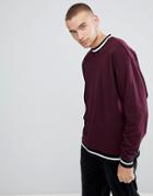Asos Oversized Sweatshirt With Contrast Tipping In Burgundy - Red