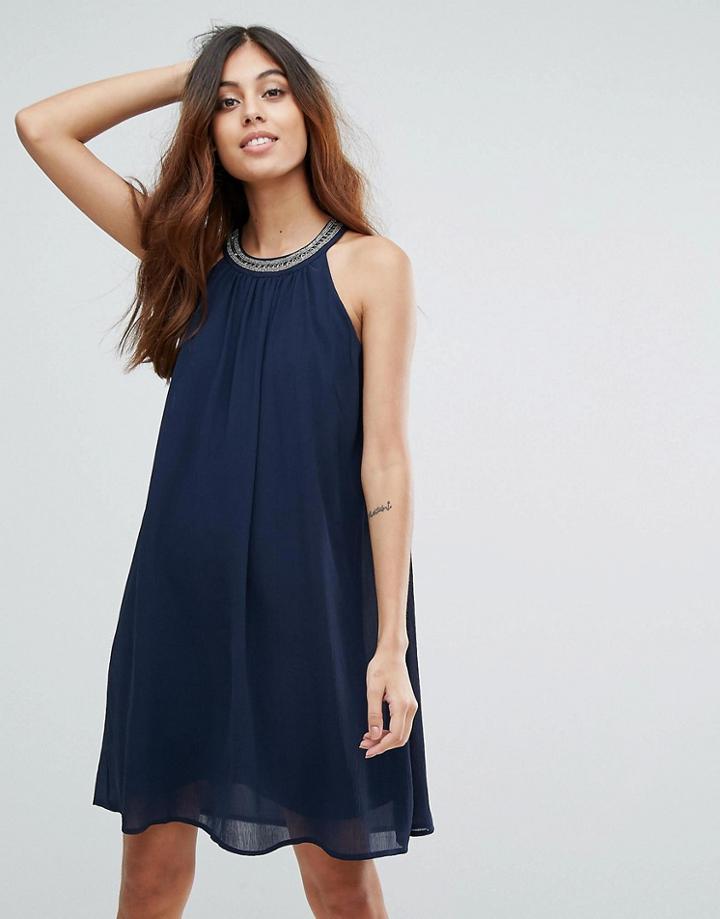 Vero Moda Embellished Neck Shift Dress - Navy