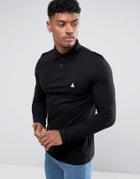 Asos Pique Long Sleeve Muscle Polo In Black With Logo - Black