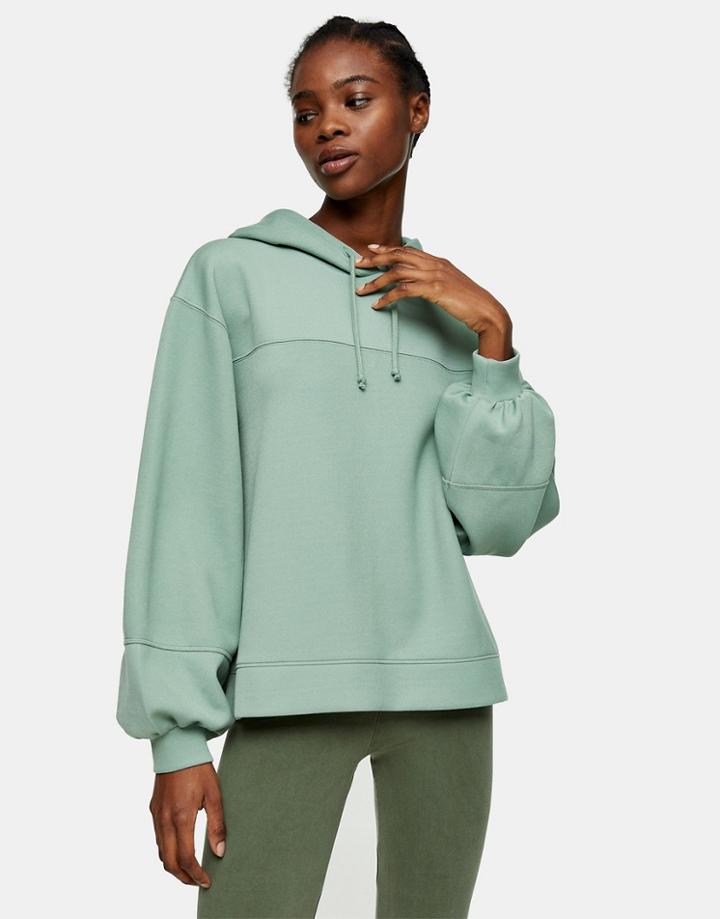 Topshop Oversized Panel Hoodie In Green