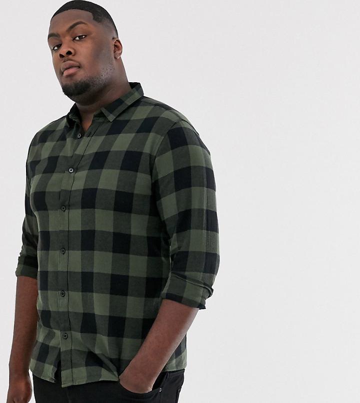 Only & Sons Slim Shirt In Tan Brushed Check Cotton - Green