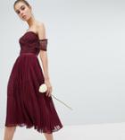 Asos Design Tall Bridesmaid Premium Guipure Lace Paneled Midi Dress - Red