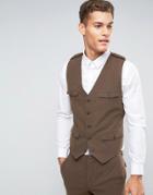 Asos Skinny Vest In Brown With Military Styling - Brown