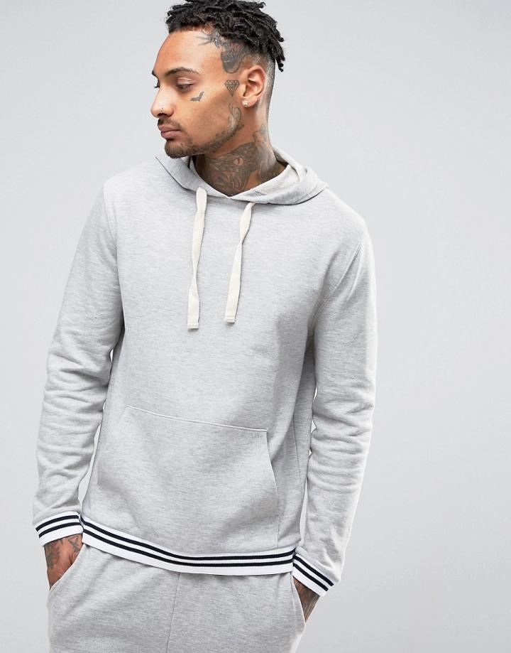 Asos Loungewear Hoodie With Striped Cuffs - Gray