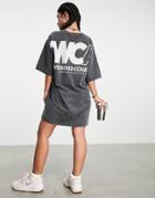 Asos Weekend Collective T-shirt Dress With Large Wca Print In Charcoal-gray