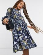 Object Smock Dress In Smudge Print-multi