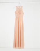 Little Mistress Bridesmaid Lace Detail Maxi Dress In Peach-pink