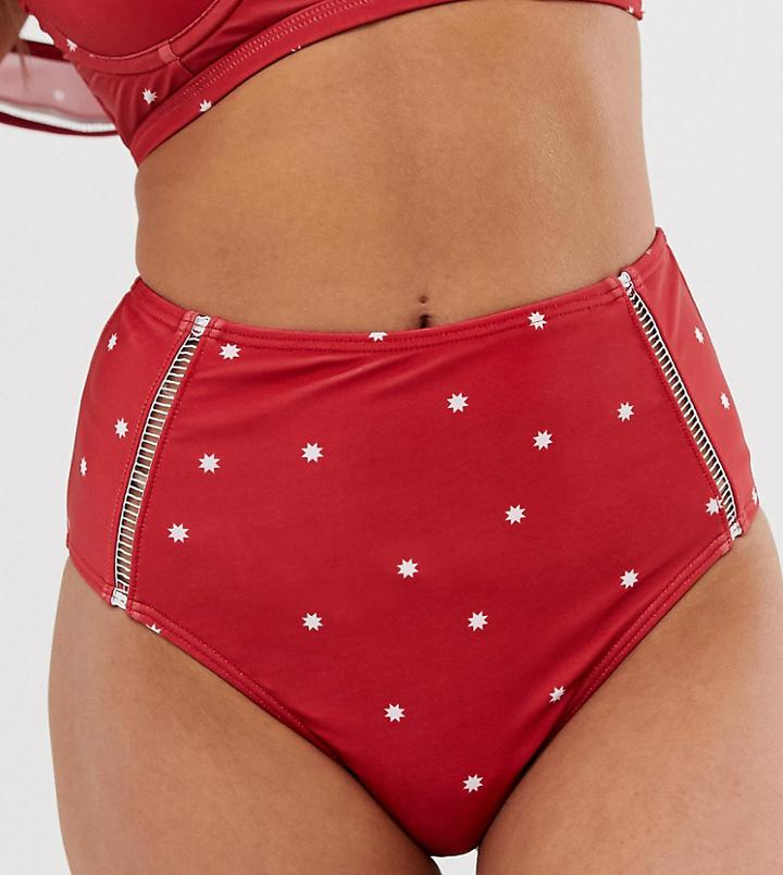 Peek & Beau Exclusive High Waist Bikini Bottom In Star Print-red