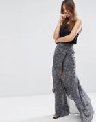 Asos Maxi Skirt With Ruffle Tiered Hem And Splice - Multi