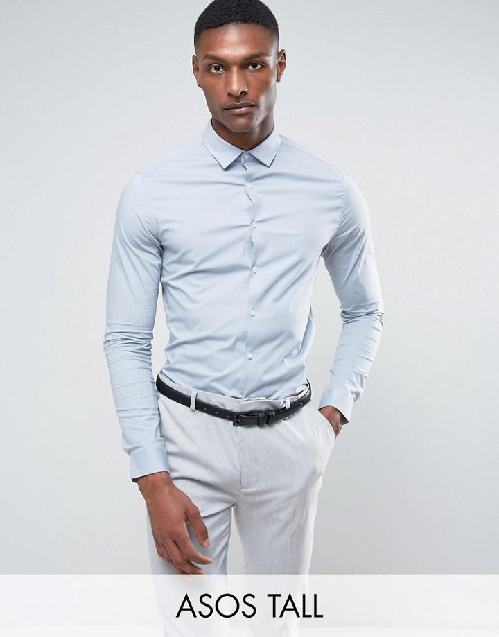 Asos Tall Skinny Shirt In Light Gray - Gray