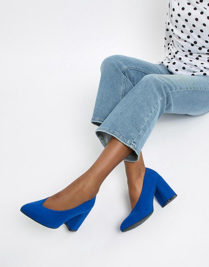 Qupid Block Heel Pointed Shoes - Blue