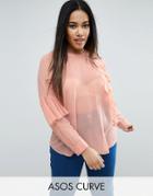 Asos Curve Sheer Top With Raw Edge Ruffle - Pink