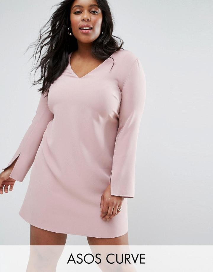 Asos Curve Plunge Neck A Line Dress - Pink