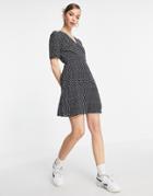 & Other Stories Ditsy Floral Print Wrap Front Mini Dress In Black-yellow