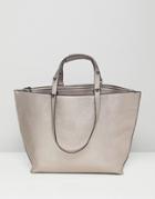 Asos Metallic Structured Shopper Bag With Extendable Handle - Silver