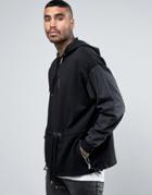 Asos Oversized Hoodie With Half Zip & Contrast Sleeves - Black