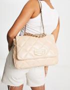 River Island Faux Leather Quilted Chain Shoulder Bag In Beige-neutral