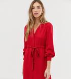 Warehouse Shirt Dress With Letter Print In Red - Multi