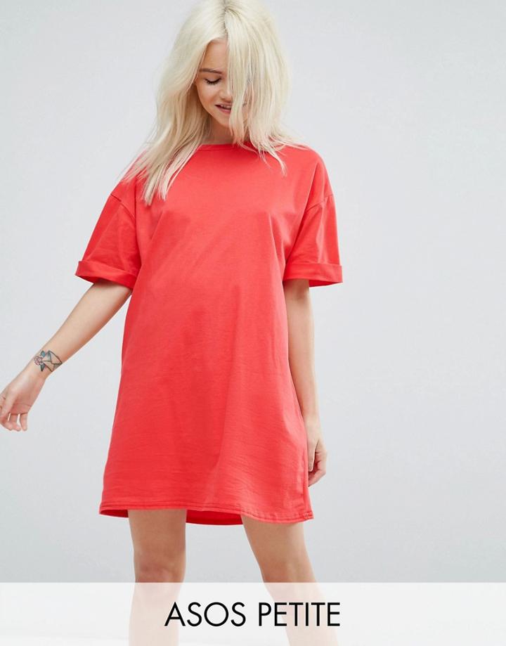 Asos Petite Ultimate T-shirt Dress With Rolled Sleeves - Red