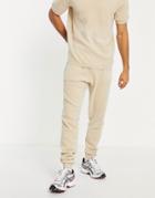 River Island Towelling Sweatpants In Stone - Part Of A Set-neutral