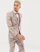 Asos Design Skinny Suit Jacket In Printed Pink Floral Wool Mix